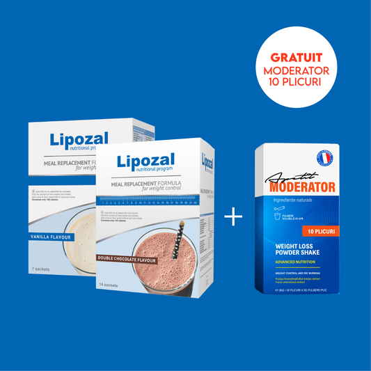 Lipozal 7 plicuri vanilie + 7 plicuri ciocolata + Moderator 10 plicuri